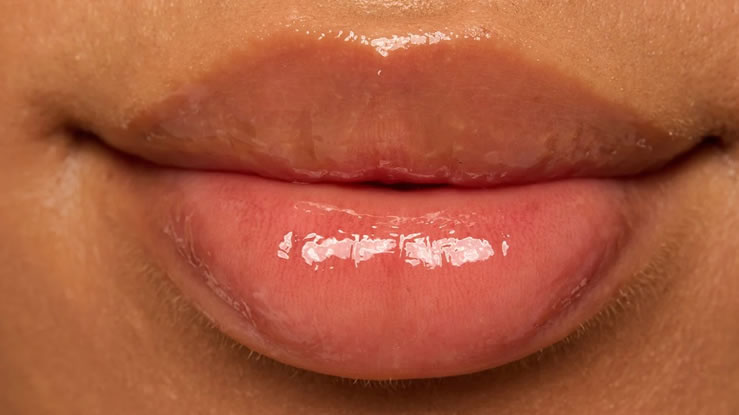 Hydrated, glossy lips